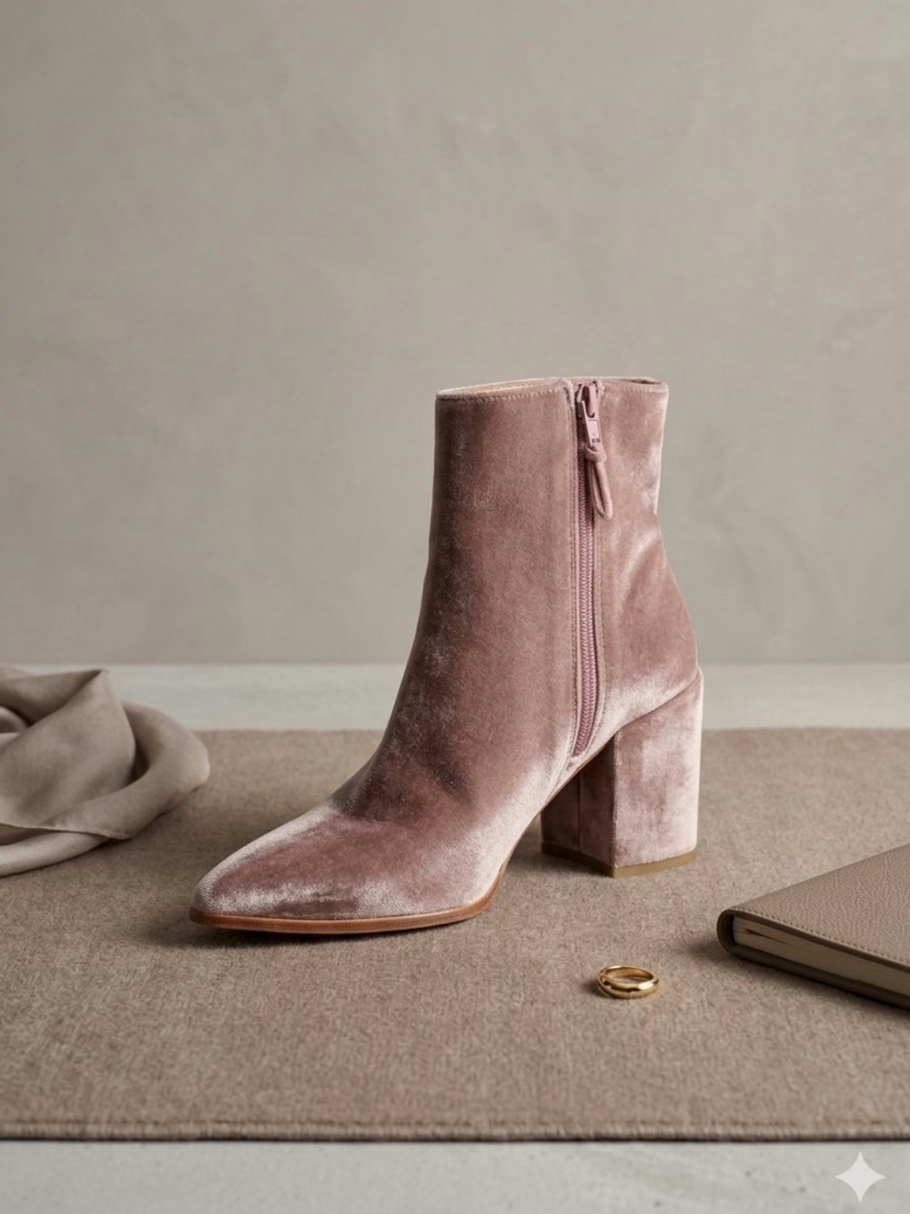 Stuart Weitzman Blush Pink Velvet Block Heel Canvel Ankle Boot - Size 8M